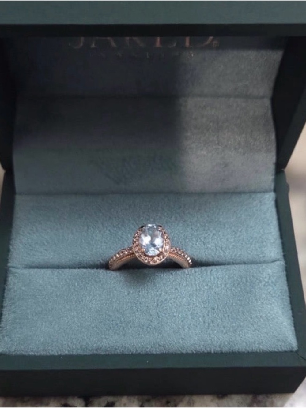 Jared Solid 10K 10Kt Rose Gold oval natural Aquamarine engagement wedding Ring - Picture 4 of 7